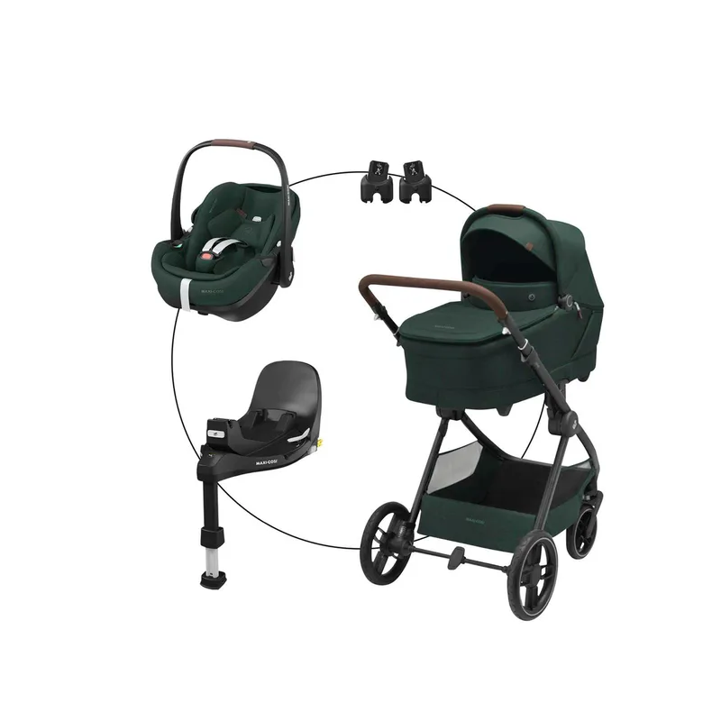 Kombikinderwagen Oxford+ inkl. Babyschale Pebble 360 Pro 2 und Isofix-Basis FamilyFix 360 by Maxi-Cosi in Green – product photo