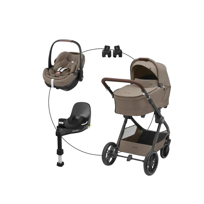 Kombikinderwagen Oxford+ inkl. Babyschale Pebble 360 Pro 2 und Isofix-Basis FamilyFix 360 by Maxi-Cosi in Natural – product photo