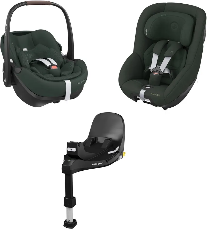 Maxi-Cosi 360 Pro Family bundel - Inclusief Pebble 360 Pro², Pearl 360 Pro-autostoelen met uitschuifbare, draaibare FamilyFix 360 Pro-base - vanaf de geboorte tot 4 jaar by Maxi-Cosi in Green – product photo