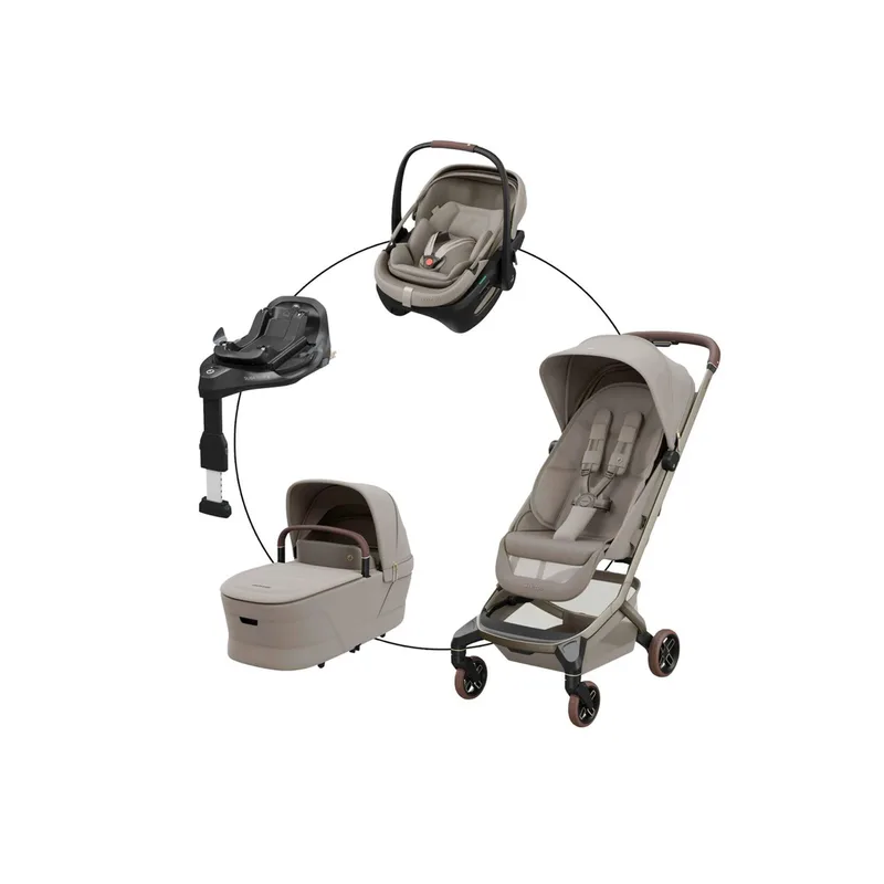 Premium Kombikinderwagen Fame Cabin Travel-Set inkl. Babyschale Coral Slide Pro und Isofix-Basis Familyfix Slide Pro van Maxi-Cosi in Beige, 84 × 44,5 × 105 mm – productfoto