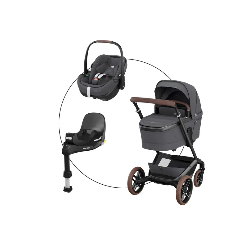 Premium Kombikinderwagen Fame inkl. Babyschale Pebble 360 Pro 2 und Isofix-Basis FamilyFix 360 Pro van Maxi-Cosi in Grijs – productfoto