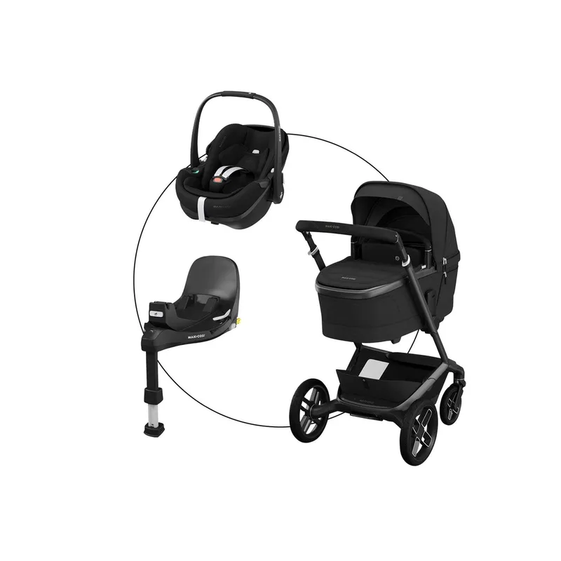 Premium Kombikinderwagen Fame inkl. Babyschale Pebble 360 Pro 2 und Isofix-Basis FamilyFix 360 Pro by Maxi-Cosi in Black – product photo