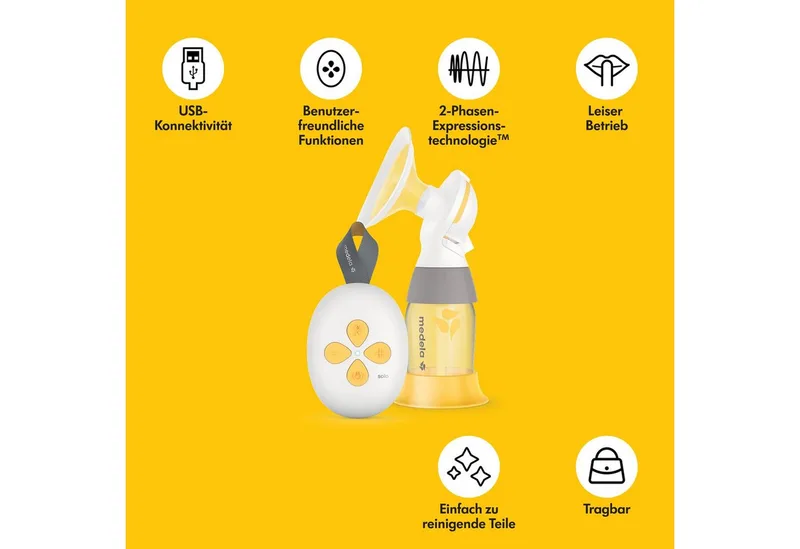 Elektrische Milchpumpe SOLO für einseitiges Abpumpen, PersonalFit Flex™ Brusthaube und integriertem Akku by Medela in Yellow, White – product photo 3 of 5