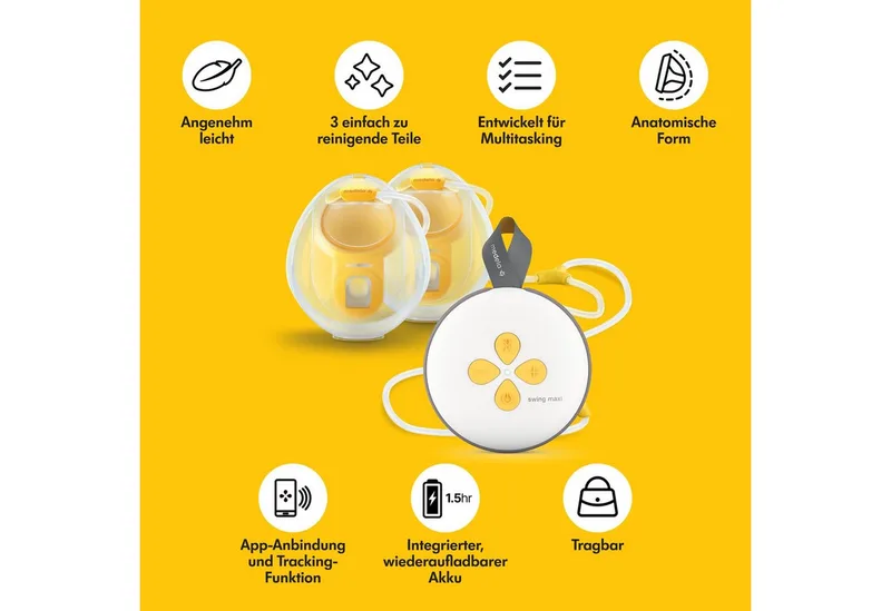 Milchpumpe Swing Maxi Hands-free von Medela in Gelb, Transparent, Weiß, 22,6 × 23,7 × 23,7 mm – Produktfoto 3 von 5