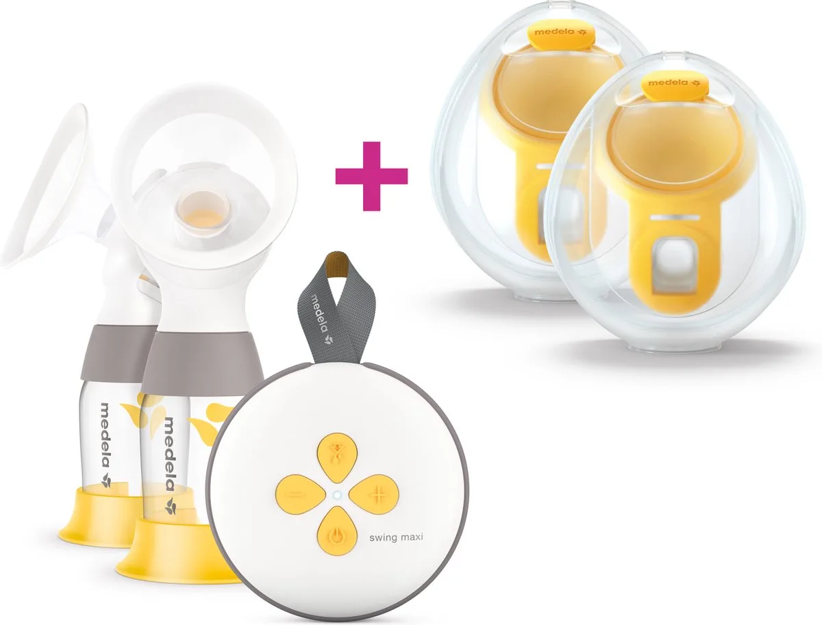Swing Maxi Borstkolf Set + 2 Stuks Hands-free Opvangcups | Dubbele Elektrische Borstkolf met 24 mm & 21 mm Borstschilden de Medela en Jaune, Blanc, Gris – photo produit