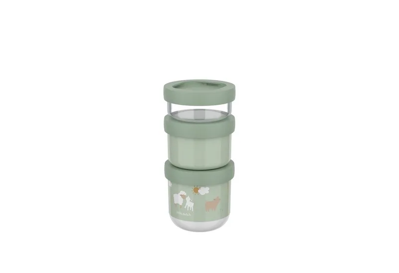 Mepal Mio kinderbestek 550 ml snackbox, stapelbaar, 3-delig van Mepal in Little Farm – productfoto 1 van 4