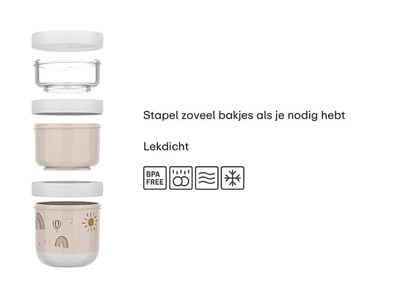 Mepal Mio kinderbestek 550 ml snackbox, stapelbaar, 3-delig van Mepal in Little Farm – productfoto 3 van 4
