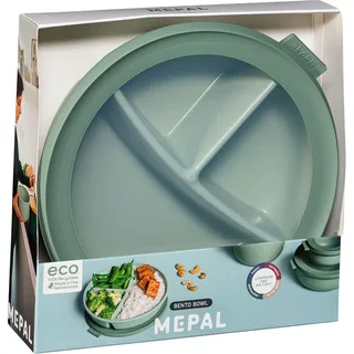 Lunchbox Bento-Schüssel rund Cirqula mit 3 Fächern für Meal-Prep, Polypropylen (PP), Thermoplastische Elastomere (TPE), Frischhaltedose luftdicht, Mahlzeiten getrennt aufbewahren van Mepal in Groen – productfoto 3 van 4