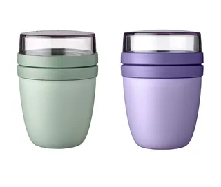 Lunchbox Lunchpot Ellipse Mixed, Nordic Sage + Vivid Lilac, 500 + 200 ml, Polypropylen (PP), PCTG, To go Becher, geeignet für Tiefkühler, Mikrowelle und Spülmaschine de Mepal en Vert, Violet – photo produit 1 sur 5