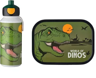 Lunchbox Pausenset Campus Dino mit Trinkflasche und Brotdose, 2-teilig, Ideal für Schule, Freizeit, spülmaschinenfest, ABS, mit Bento-Einsatz de Mepal – photo produit 1 sur 2