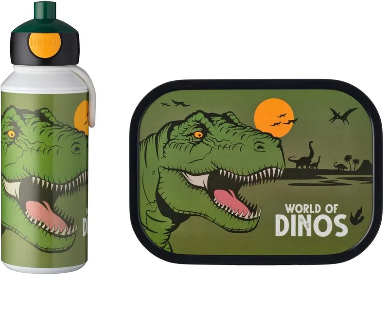 Lunchbox Pausenset Campus Dino mit Trinkflasche und Brotdose, 2-teilig, Ideal für Schule, Freizeit, spülmaschinenfest, ABS, mit Bento-Einsatz de Mepal – photo produit 1 sur 2