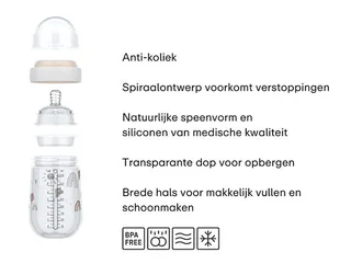 Mio Babyfles Little Dutch - 165 ml - Anti-koliek - Spiraalontwerp voorkomt verstopping - Siliconen van medische kwaliteit fra Mepal i Little Goose – produktbillede 3 af 4