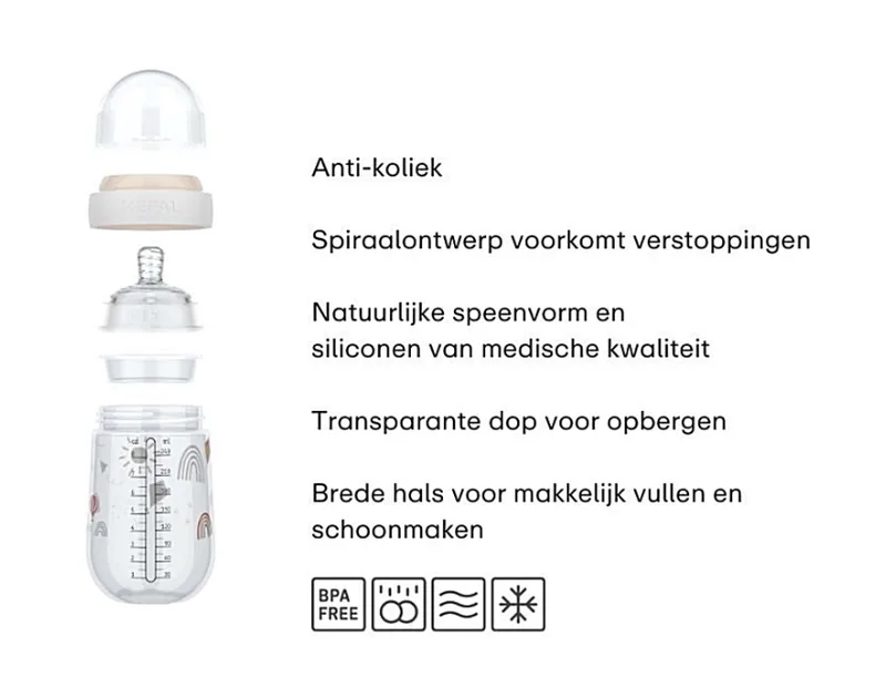 Mio Babyfles Little Dutch - 240 ml - Anti-koliek - Spiraalontwerp voorkomt verstopping - Siliconen van medische kwaliteit fra Mepal i Little Goose – produktbillede 3 af 4