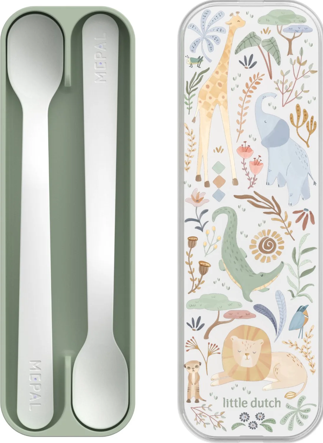 Mio Babylepel Little Dutch - Set van 2 - Lange steel - Kinderservies van Mepal in Safari Friends – productfoto