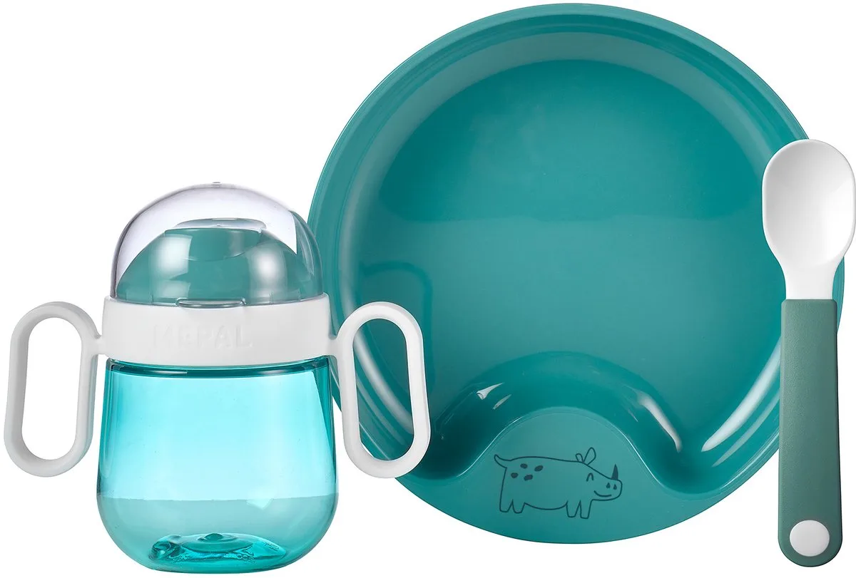 Mio Babyservies set - 3-delig - Kraamcadeau - Kinderservies van Mepal in Deep turquoise – productfoto