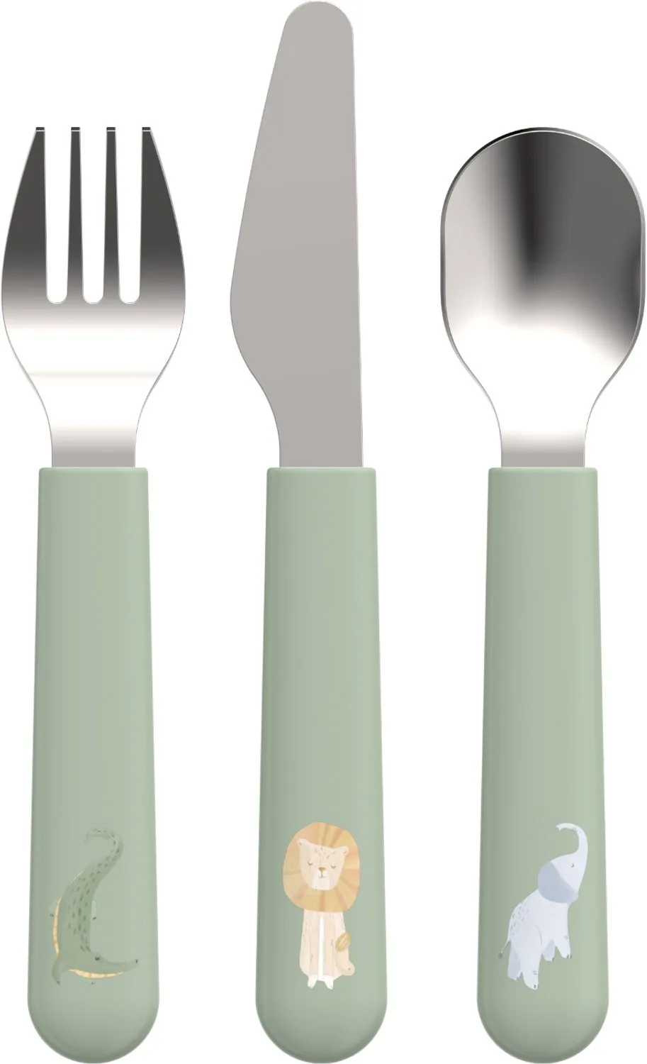 Mio Kinderbestek Little Dutch - 3-delig. vork. mes en lepel - Roestvrij staal - Kinderservies van Mepal in Safari Friends – productfoto