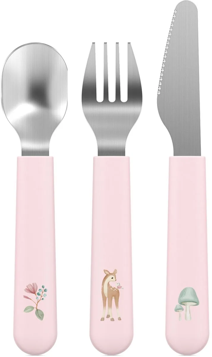 Mio Kinderbestek Little Dutch - 3-delig. vork. mes en lepel - Roestvrij staal - Kinderservies van Mepal in Fairy Garden – productfoto