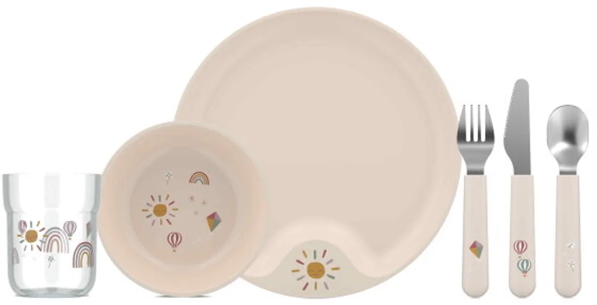 Mio Kinderservies set - 6-delig - Kraamcadeau - Kinderservies - Sunshine & Rainbow van Mepal in Sunshine & Rainbow – productfoto