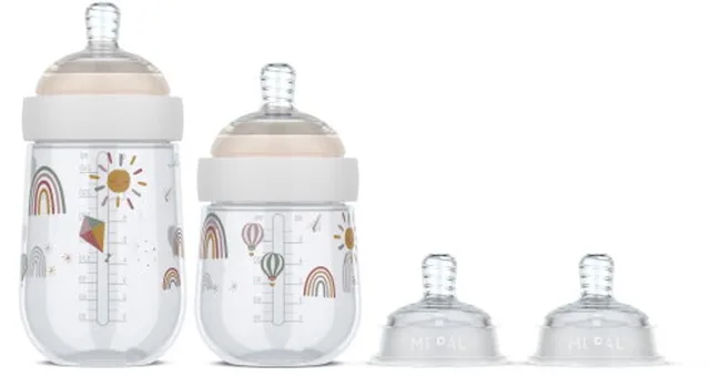 Mio Starterset babyflessen 3-delig - Anti-koliek - Spiraalontwerp voorkomt verstopping - Siliconen van medische kwaliteit - Sunshine & Rainbow