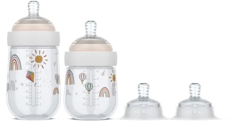 Mio Starterset babyflessen 3-delig - Anti-koliek - Spiraalontwerp voorkomt verstopping - Siliconen van medische kwaliteit - Sunshine & Rainbow by Mepal in Sunshine & Rainbow – product photo