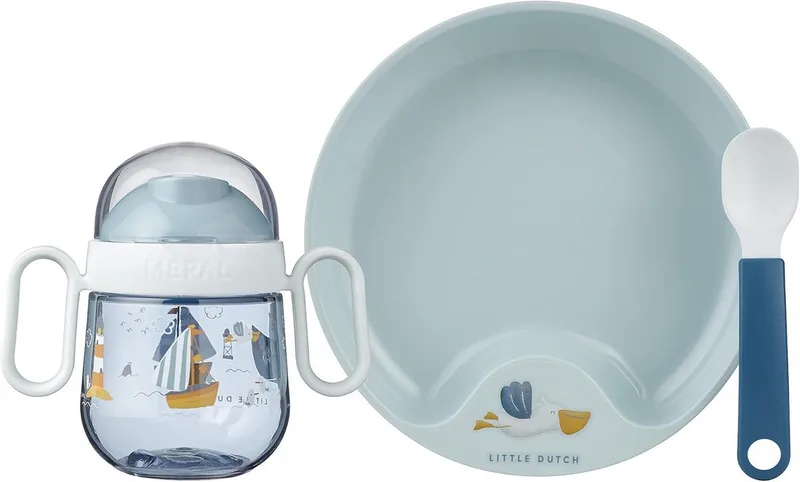 Trinklernbecher Baby 3er Geschirrset mit Trinkbecher, Teller & Löffel, Polypropylene, Edelstahl, Spülmaschinengeeignet, BPA frei, auslaufsicher, 3er Set, Sailors Bay by Mepal – product photo 1 of 5