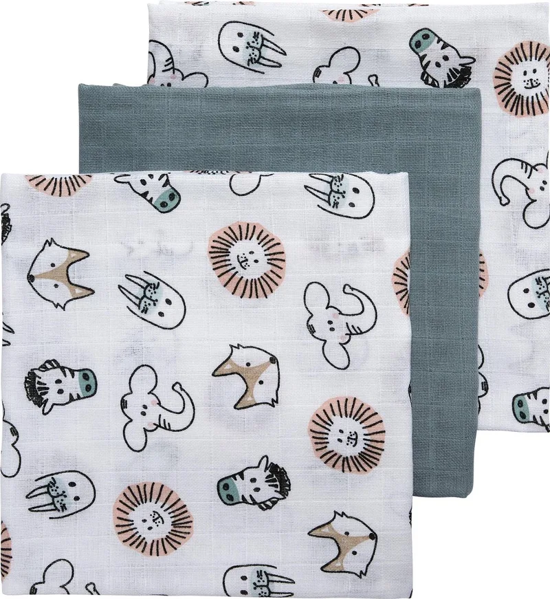 Animal hydrofiele doeken - 3-pack - multicolour - 70x70cm de Meyco en Blanc – photo produit
