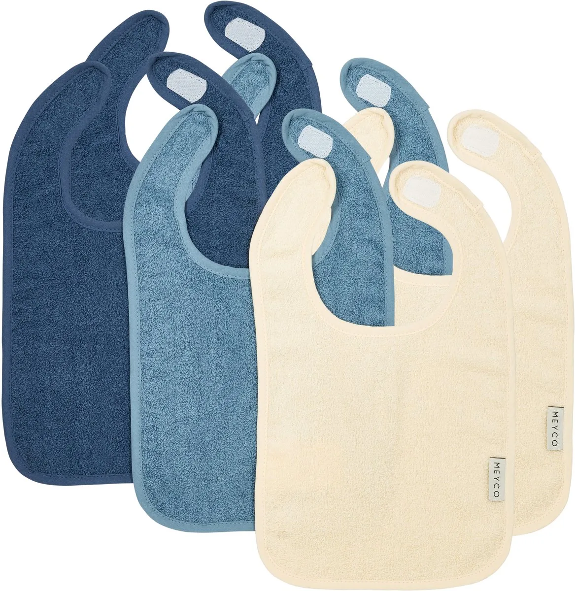 Badstof Slab Met Klittenband - 6 Stuks - 26 x 31 cm - Natural / Jeans Blue / Indigo de Meyco en Bleu – photo produit