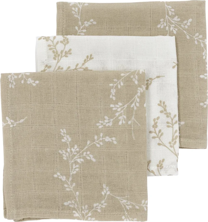Branches monddoekjes - 3-pack - hydrofiel - 30x30cm van Meyco in Sand – productfoto