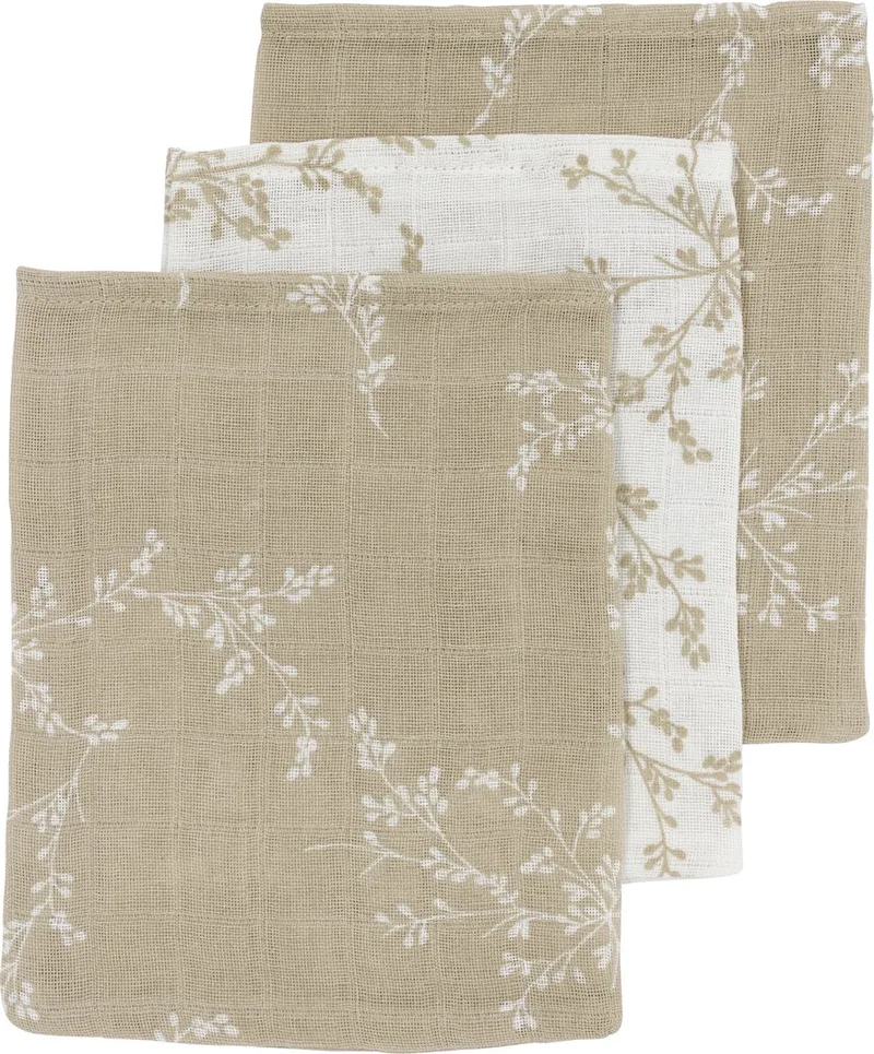 Branches washandjes - 3-pack - hydrofiel - sand - 20x17cm van Meyco in Branches Sand – productfoto