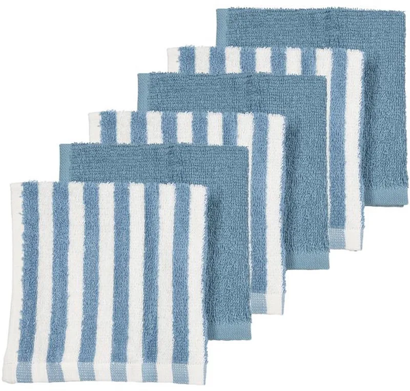 Fat Stripe Monddoekjes - 6-pack - Jacquard Badstof - 30x30cm från Meyco i Jeans Blue – produktbild