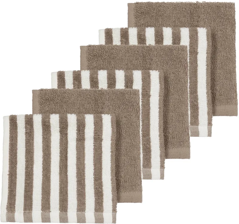 Fat Stripe Monddoekjes - Jacquard Badstof - 30x30cm - 6-pack de Meyco en Taupe – photo produit