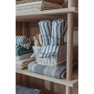 Fat Stripe Pre-washed Hydrofiele Doeken - 2-pack - Pre-washed Hydrofiel - 70x70cm von Meyco in Jeans Blue – Produktfoto 2 von 3