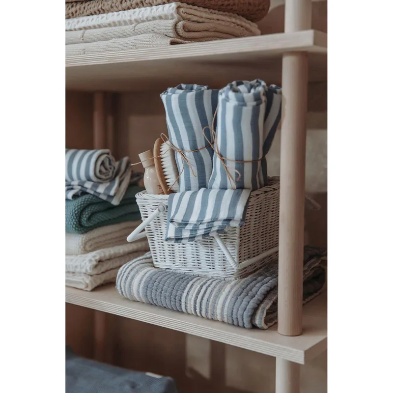 Fat Stripe Pre-washed Hydrofiele Doeken - 2-pack - Pre-washed Hydrofiel - 70x70cm von Meyco in Jeans Blue – Produktfoto 2 von 3