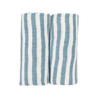 Fat Stripe Pre-washed Hydrofiele Doeken - 2-pack - Pre-washed Hydrofiel - 70x70cm von Meyco in Jeans Blue – Produktfoto 3 von 3