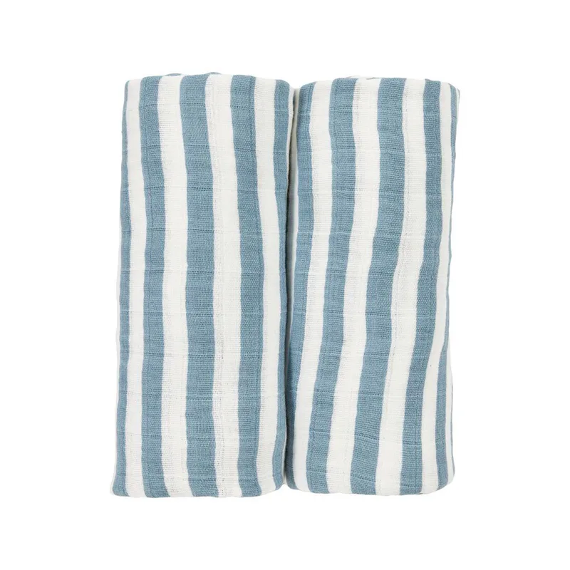 Fat Stripe Pre-washed Hydrofiele Doeken - 2-pack - Pre-washed Hydrofiel - 70x70cm von Meyco in Jeans Blue – Produktfoto 3 von 3