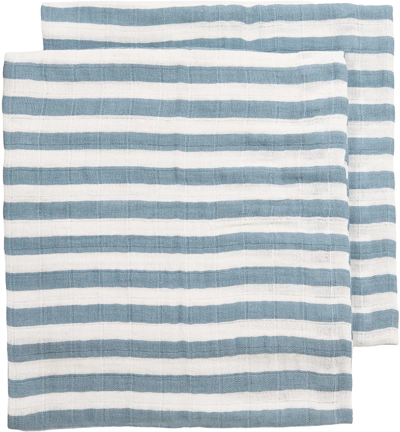 Fat Stripe Pre-washed Hydrofiele Doeken - 2-pack - Pre-washed Hydrofiel - 70x70cm van Meyco in Jeans Blue – productfoto