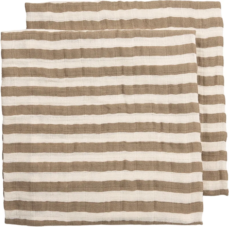 Fat Stripe Pre-washed Hydrofiele Doeken - 2-pack - Pre-washed Hydrofiel - 70x70cm de Meyco en Taupe – photo produit