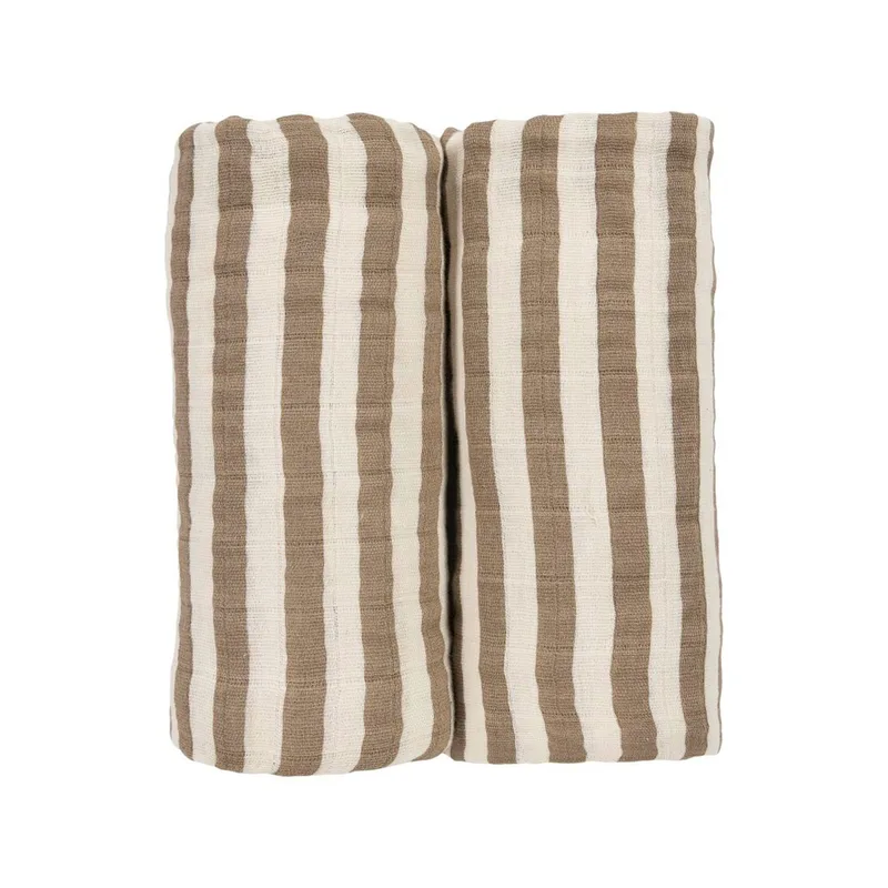 Fat Stripe Pre-washed Hydrofiele Doeken - 2-pack - Pre-washed Hydrofiel - 70x70cm by Meyco in Taupe – product photo 3 of 3