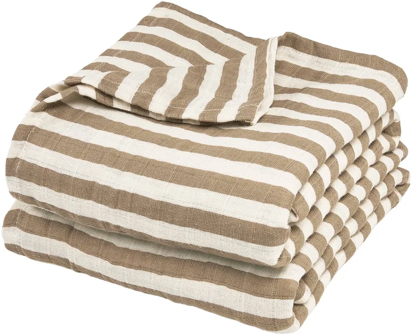 Fat Stripe Swaddle - 2-pack - Pre-washed Hydrofiel - 120x120cm by Meyco in Taupe – product photo