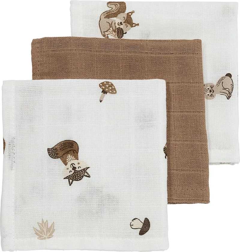 Forest Animals monddoekjes - 3-pack - hydrofiel - toffee - 30x30cm van Meyco in Forest Animals Toffee – productfoto