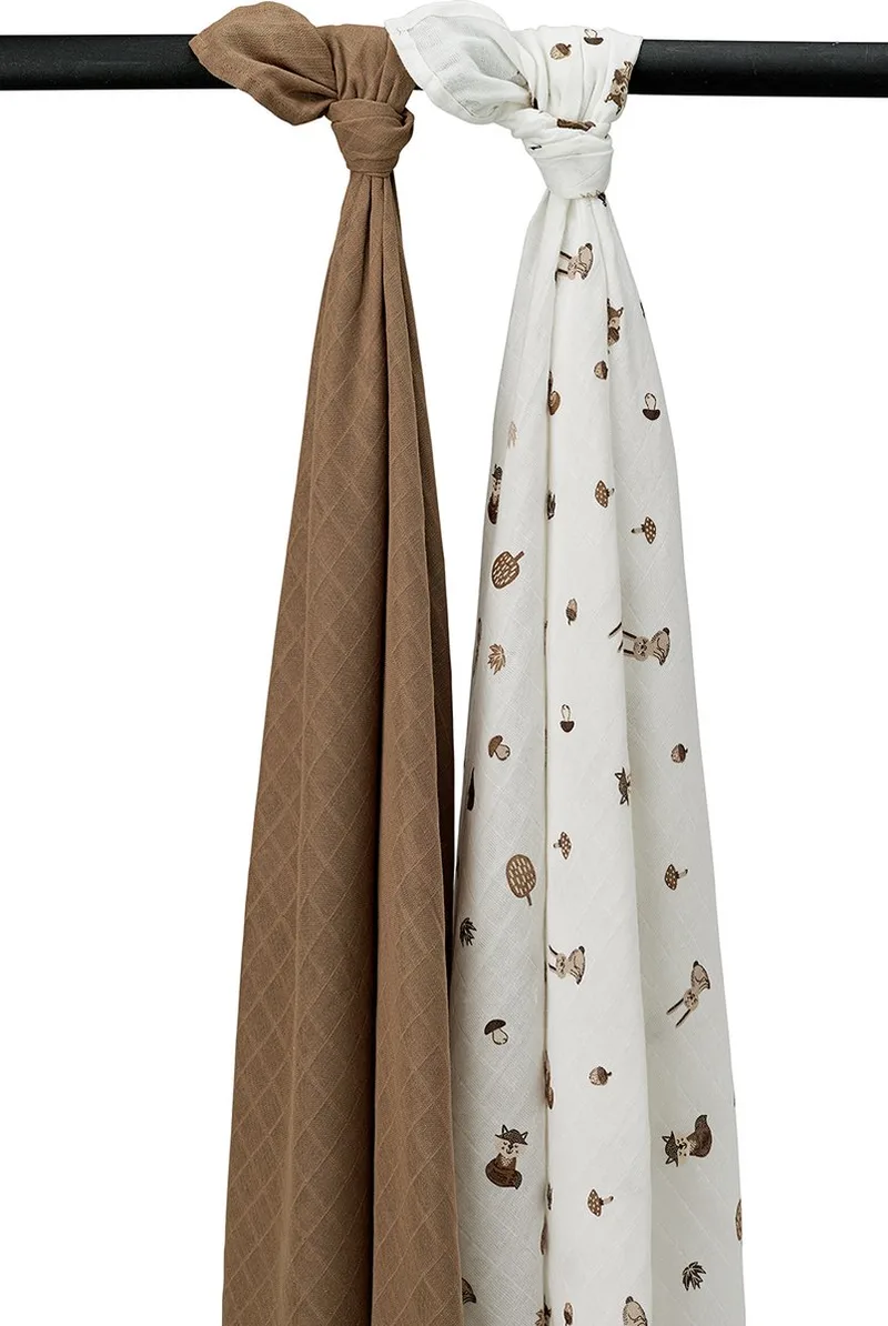 Forest Animals swaddle - 2-pack - hydrofiel - 120x120cm by Meyco in Toffee – product photo