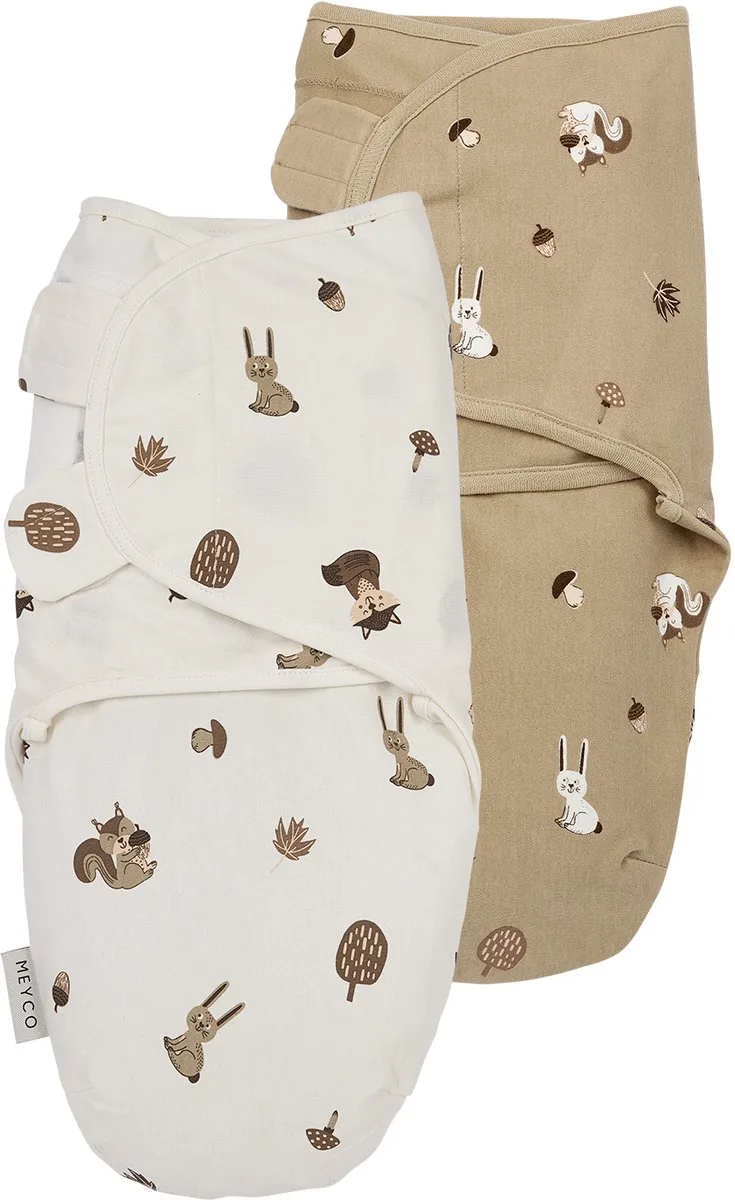 Forest Animals Swaddlemeyco Inbakerdoek - Sand - 0-3 Maanden - 2-pack by Meyco in Sand, Offwhite – product photo