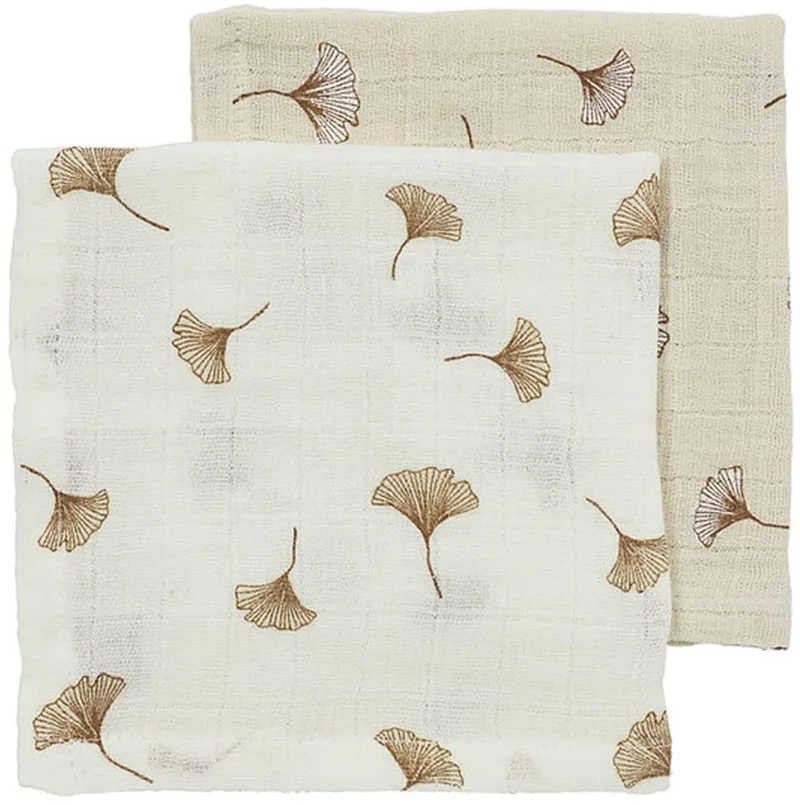 Gingko Monddoekjes - 2 Stuks - 30 x 30 cm - Pre-Washed Hydrofiel - Offwhite/Soft Sand de Meyco en Blanc – photo produit