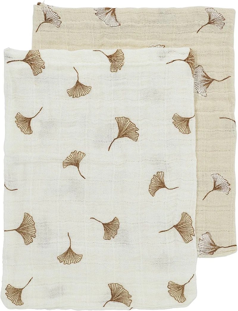 Gingko Washandjes - 2-Pack - Offwhite/Soft Sand - 20x17 cm van Meyco in Ginkgo Offwhite, Soft sand – productfoto