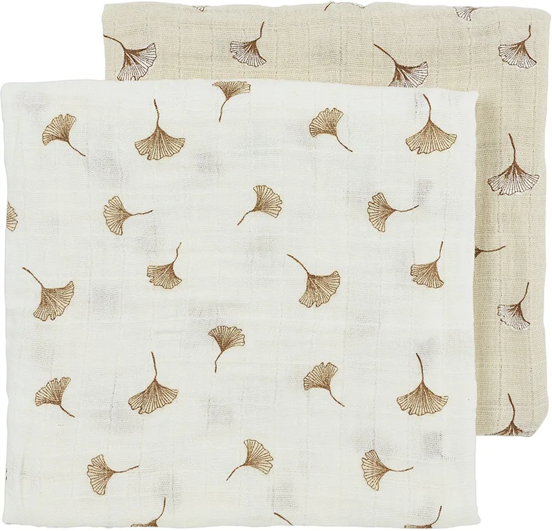 Ginkgo pre-washed hydrofiele doeken - 2-pack - pre-washed hydrofiel - offwhite/soft sand - 70x70cm de Meyco en Soft Sand – photo produit