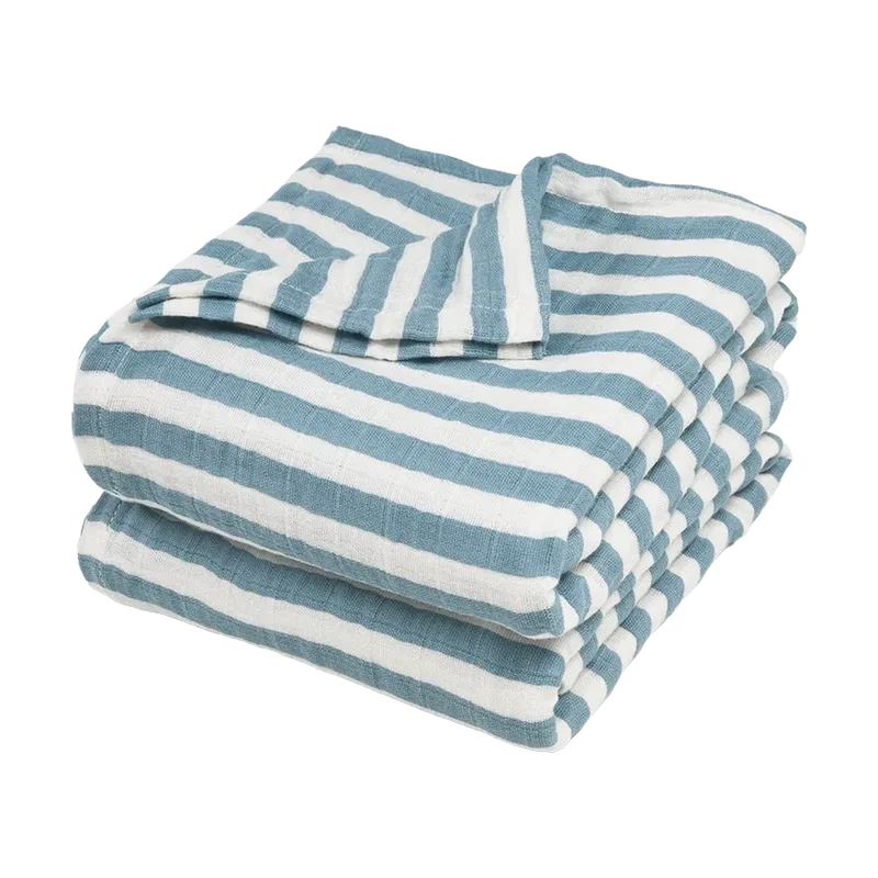 Hydrofiele Doeken Pre-washed (120x120cm - 2-pack) - Stripe Jeans Blue de Meyco – photo produit
