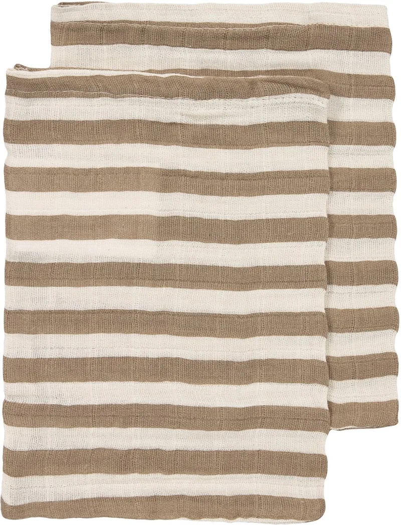 Hydrofiele doeken pre-washed 20x17cm - 2-pack by Meyco in Fat Stripe Taupe – product photo