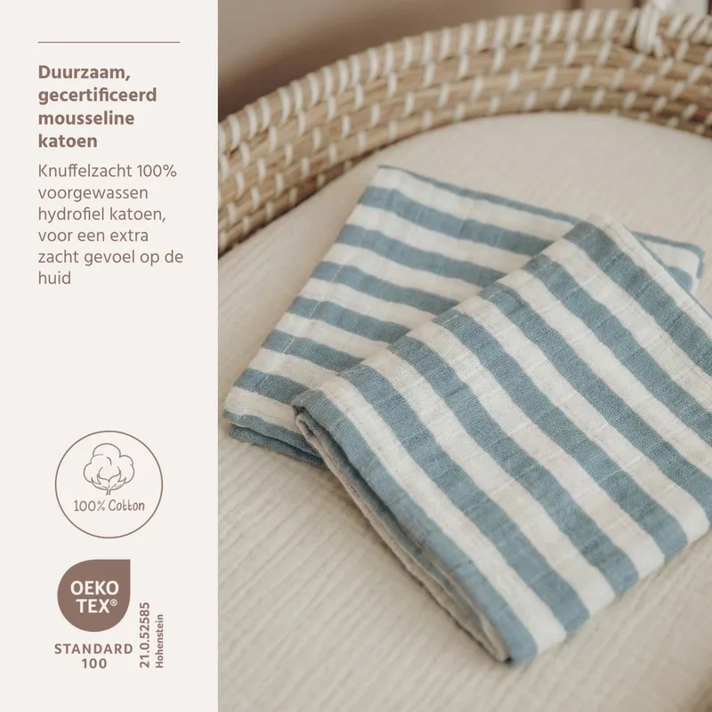 Hydrofiele doeken pre-washed 30x30cm - 2-Pack de Meyco en Fat Stripe Jeans Blue – photo produit