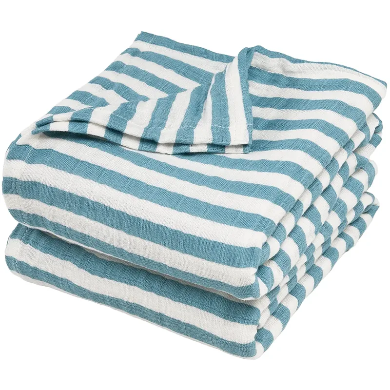 Hydrofiele doeken pre-washed 30x30cm - 2-Pack van Meyco in Fat Stripe Jeans Blue – productfoto 2 van 2