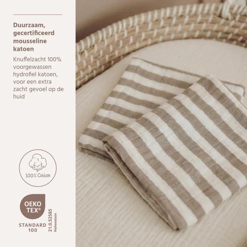 Hydrofiele doeken pre-washed 30x30cm - 2-Pack de Meyco en Fat Stripe Taupe – photo produit